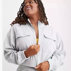 Aerie Light Gray Bomber Jacket